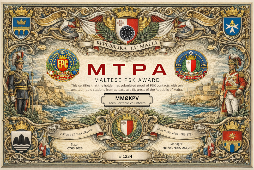 Maltese PSK Award certificate