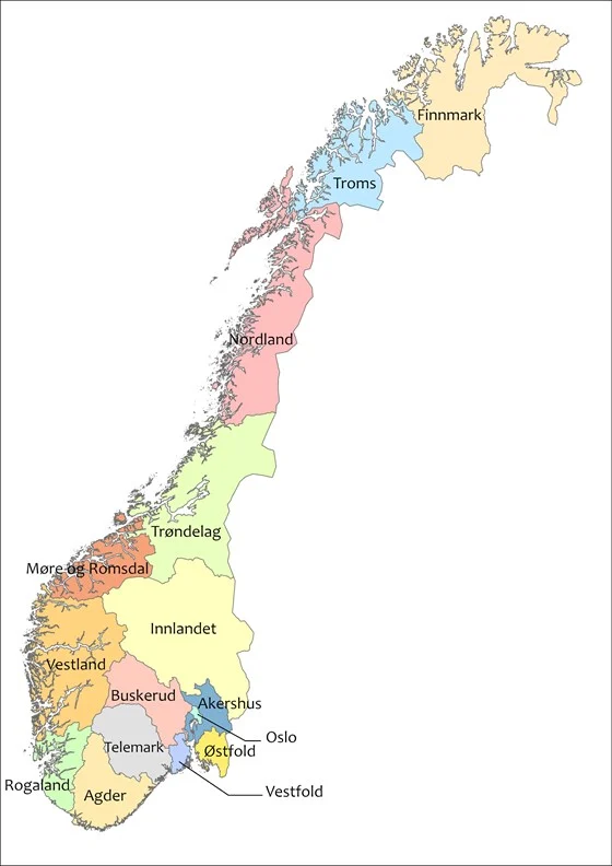 Map of the counties of Norway