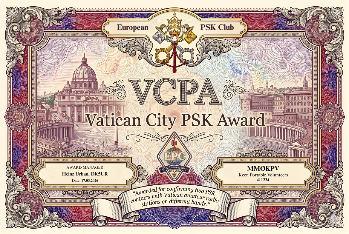 Vatican City PSK Award certificate